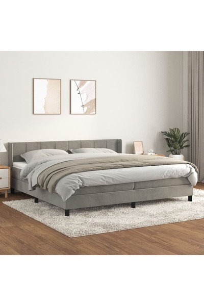 Concept Pat box spring cu saltea, gri deschis, 200x200 cm, catifea