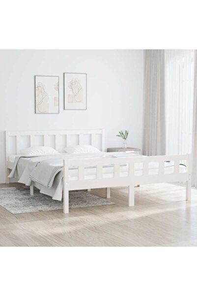 Concept Cadru de pat King Size 5FT, alb, 150x200 cm, lemn masiv