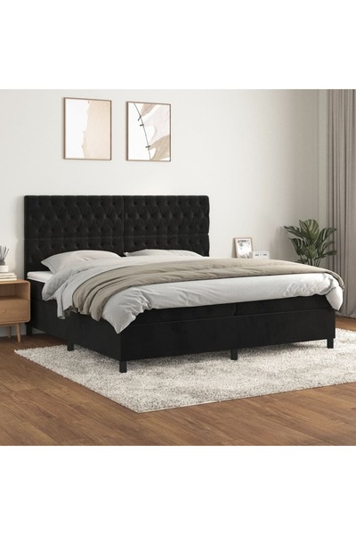 Concept Pat box spring cu saltea, negru, 200x200 cm, catifea