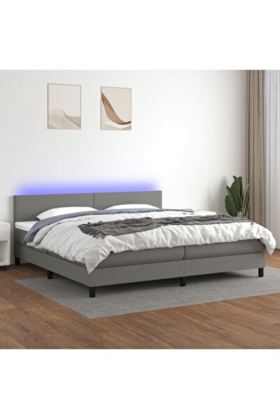 Concept Κρεβάτι με ελατήρια, στρώμα και LED, σκούρο γκρι, 200x200 cm, ύφασμα