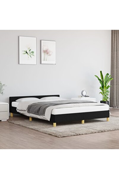 Concept Σκελετός κρεβατιού με κεφαλάρι, μαύρο, 140x190 cm, ύφασμα