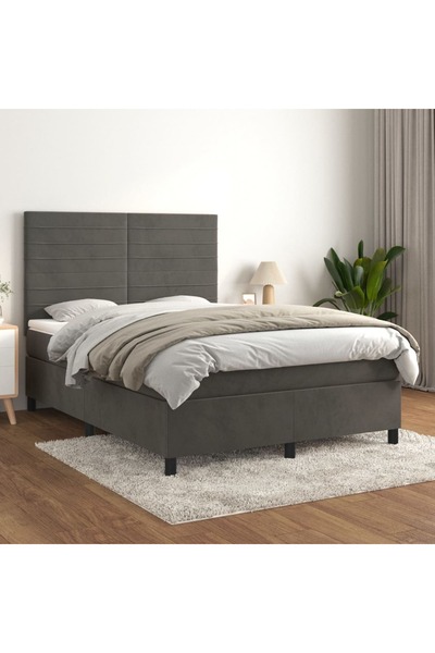 Concept Pat box spring cu saltea, gri închis, 140x200 cm, catifea