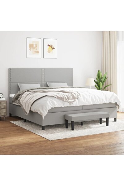 Concept Pat box spring cu saltea, gri deschis, 200x200 cm, textil