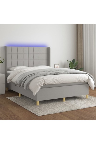Concept Κρεβάτι με ελατήρια, στρώμα και LED, ανοιχτό γκρι, 140x200 cm, ύφασμα