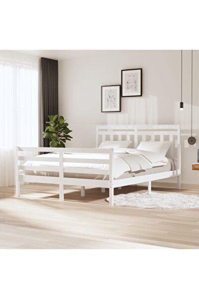 Concept Σκελετός κρεβατιού, λευκό, 160x200 cm, μασίφ ξύλο