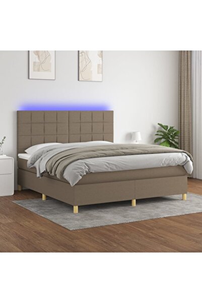 Concept Pat cu arcuri, saltea și LED, gri taupe, 160x200 cm, textil