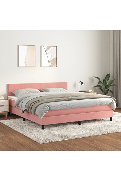 Concept Pat box spring cu saltea, roz, 180x200 cm, catifea