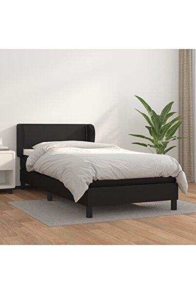 Concept Pat box spring cu saltea, negru, 90x190 cm, piele ecologică