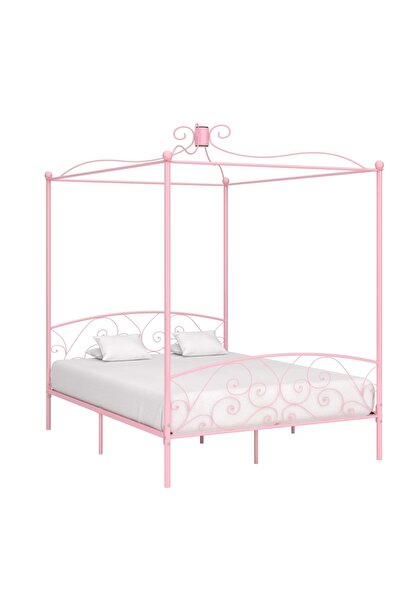 Concept Σκελετός κρεβατιού με ουρανό, ροζ, 160 x 200 εκ., μεταλλικός