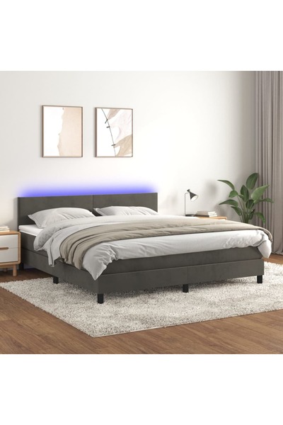 Concept Pat cu arcuri, saltea și LED, gri închis, 160x200 cm, catifea