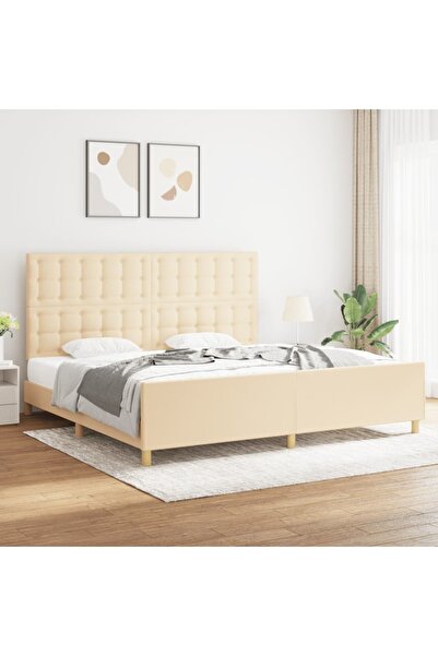 Concept Σκελετός κρεβατιού με κεφαλάρι, κρεμ, 200x200 εκ., ύφασμα