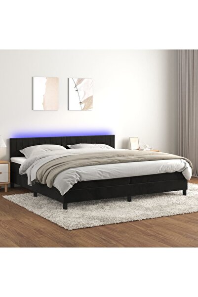 Concept Κρεβάτι με ελατήρια, στρώμα και LED, μαύρο, 200x200 cm, Βελούδο