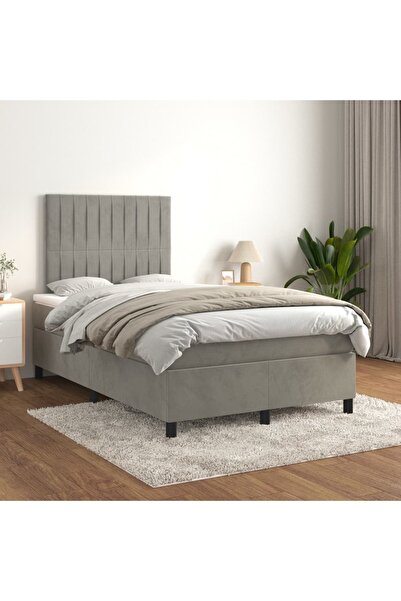 Concept Pat box spring cu saltea, gri deschis, 120x200 cm, catifea