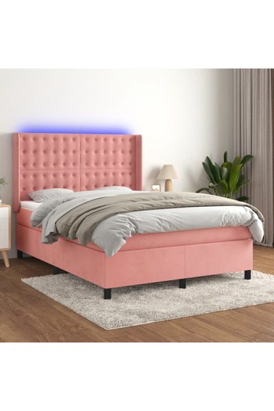 Concept Pat cu arcuri, cu saltea și LED, roz, 140x190 cm catifea