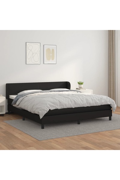Concept Pat box spring cu saltea, negru, 180x200 cm, piele ecologică