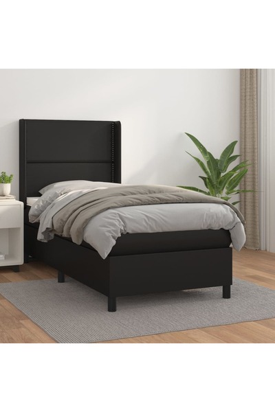 Concept Pat box spring cu saltea, negru, 100x200 cm, piele ecologică