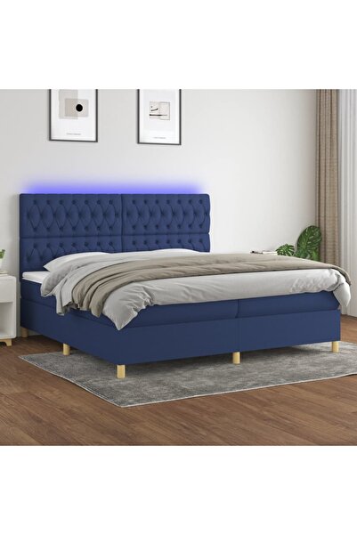 Concept Pat cu arcuri, saltea și LED, albastru, 200x200 cm, textil