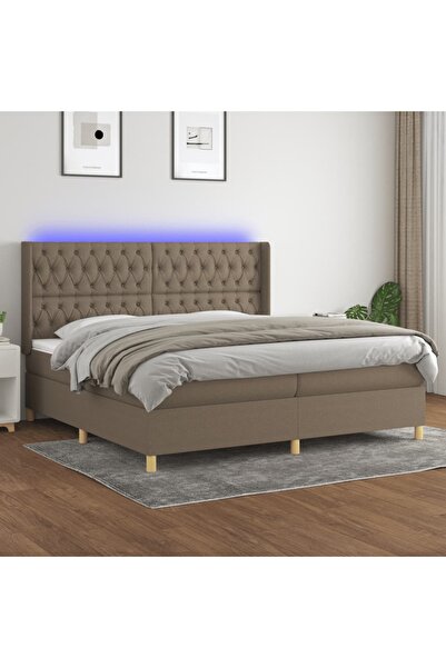 Concept Pat cu arcuri, saltea și LED, gri taupe, 200x200 cm, textil