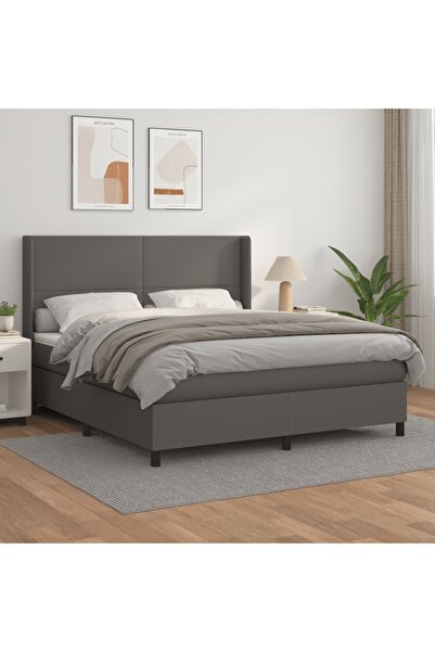 Concept Pat box spring cu saltea, gri, 180x200 cm, piele ecologică