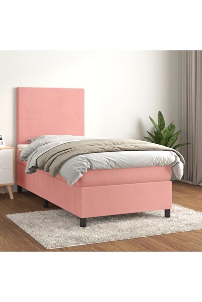Concept Pat box spring cu saltea, roz, 90x190 cm, catifea