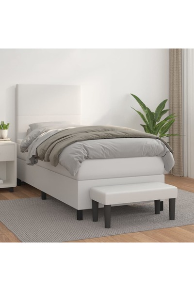 Concept Pat box spring cu saltea, alb, 90x190 cm, piele ecologică