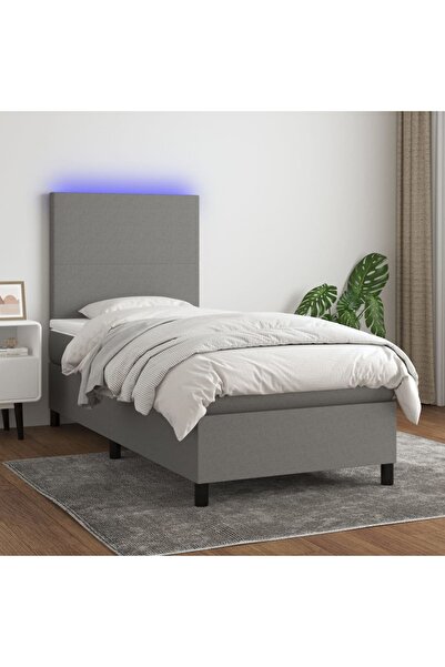 Concept Pat cu arcuri, saltea și LED, gri închis, 100x200 cm, textil