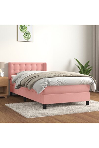 Concept Pat box spring cu saltea, roz, 100x200 cm, catifea