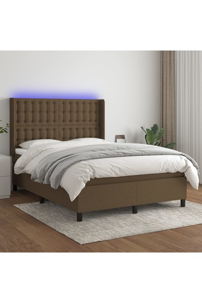 Concept Pat cu arcuri, saltea și LED, maro închis, 140x200 cm, textil