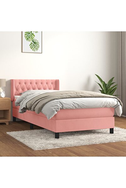 Concept Pat box spring cu saltea, roz, 90x200 cm, catifea