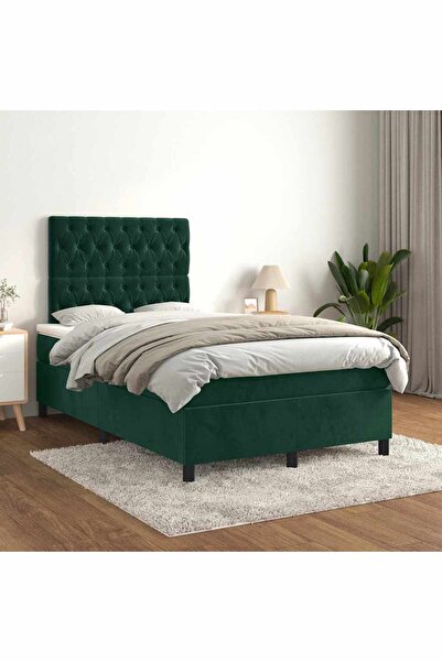 Concept Pat box spring cu saltea, verde închis, 120x200 cm, catifea