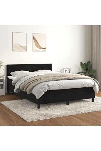 Concept Pat box spring cu saltea, negru, 140x200 cm, catifea