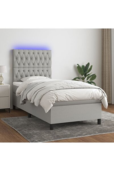 Concept Pat cu arcuri, saltea și LED, gri deschis, 90x200 cm, textil