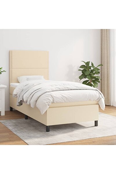 Concept Pat box spring cu saltea, crem, 90x190 cm, textil