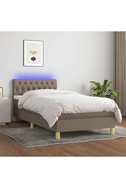 Concept Pat cu arcuri, saltea și LED, gri taupe, 90x200 cm, textil