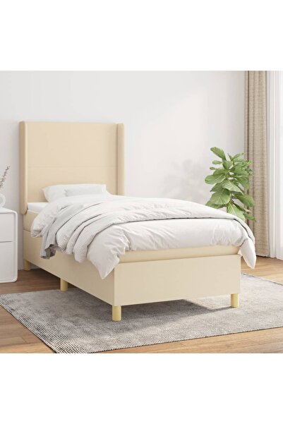Concept Pat box spring cu saltea, crem, 80x200 cm, textil