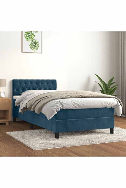 Concept Pat box spring cu saltea, albastru închis, 90x190 cm, catifea