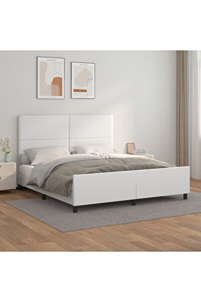 Concept Σκελετός κρεβατιού με κεφαλάρι, λευκό, 160x200 cm, οικολογικό Δερμάτινο