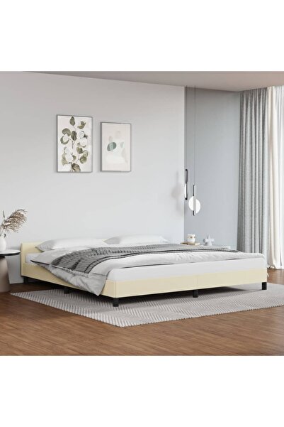 Concept Σκελετός κρεβατιού με κεφαλάρι, κρεμ, 200x200 cm, οικολογικό Δερμάτινο