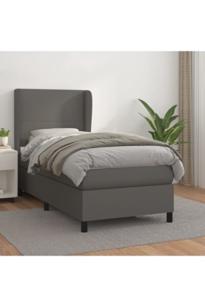 Concept Pat box spring cu saltea, gri, 80x200 cm, piele ecologică