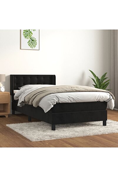 Concept Pat box spring cu saltea, negru, 100x200 cm, catifea