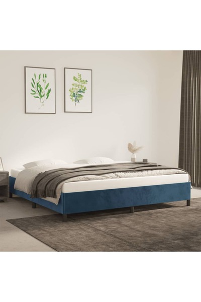 Concept Cadru de pat, albastru închis, 200x200 cm, catifea