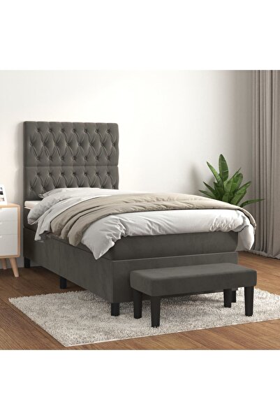 Concept Pat box spring cu saltea, gri închis, 90x200 cm, catifea