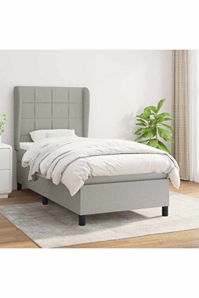 Concept Κρεβάτι Continental με στρώμα, ανοιχτό γκρι, 80x200 cm, ύφασμα