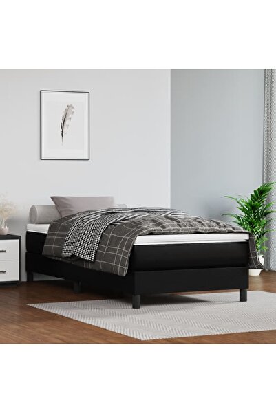 Concept Pat box spring cu saltea, negru, 80x200 cm, piele ecologică