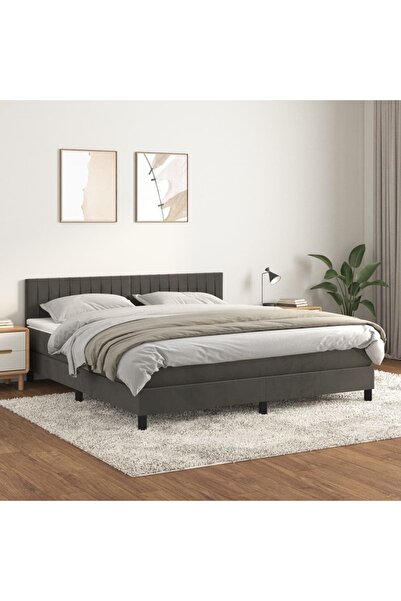 Concept Pat box spring cu saltea, gri închis, 180x200 cm, catifea