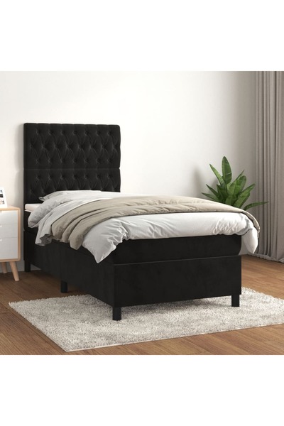 Concept Pat box spring cu saltea, negru, 90x200 cm, catifea