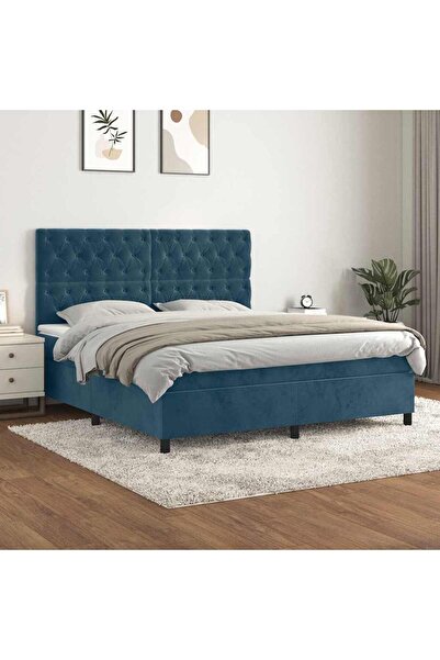 Concept Pat box spring cu saltea, albastru închis, 160x200 cm, catifea
