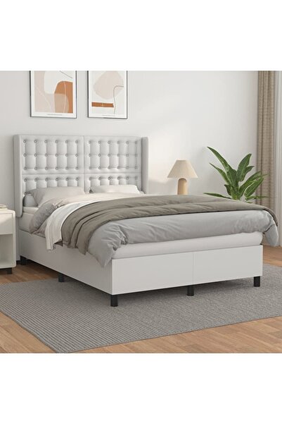 Concept Pat box spring cu saltea, alb, 140x190 cm, piele ecologică