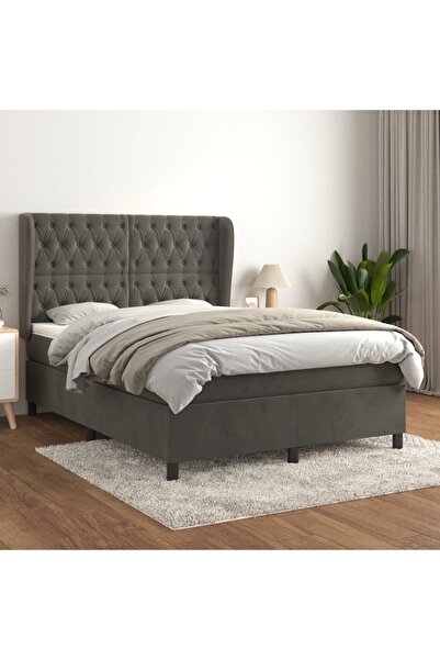 Concept Pat box spring cu saltea, gri închis, 140x200 cm, catifea