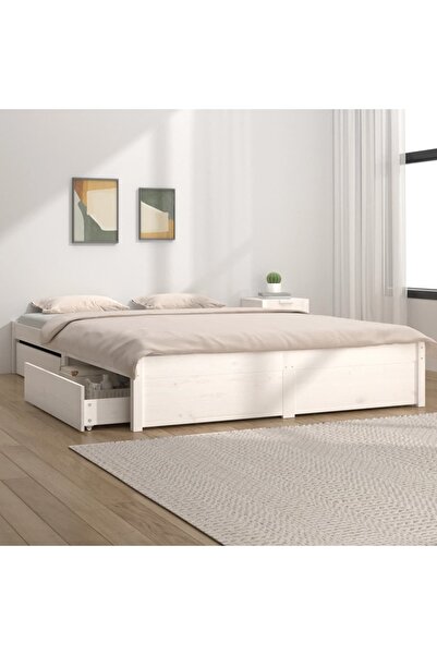 Concept Σκελετός κρεβατιού με συρτάρια, λευκό, 140x190 εκ.